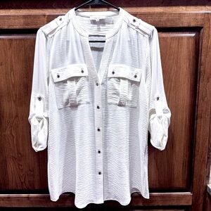 Calvin Klein White‎ Textured Utility Blouse - Size Small